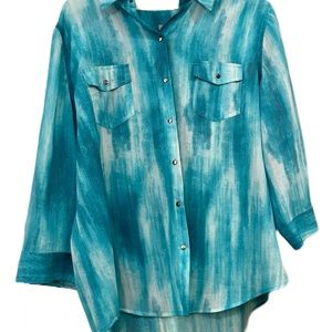 3 for $15 Chico's Turquoise Size Large Silky Blouse with 3/4 Length Sleeves
